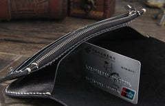 Handmade Genuine Leather Mens Cool Long Leather Wallet Bifold Clutch Wallet for Men