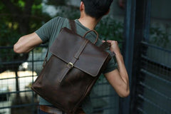 Leather Coffee Mens Backpack Cool Travel Backpacks Laptop Backpack for men