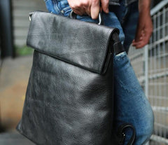 Cool Black Mens Leather Backpack Travel Backpacks Laptop Backpack for men