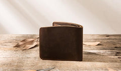 Coffee Cool Leather Mens Small Wallet Bifold Vintage Slim billfold Wallet for Men