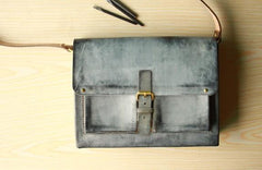 Handmade Vintage Leather Mens Cool Messenger Bags Gray Shoulder Bag for Men