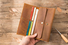 Vintage Slim long Wallet Leather Mens Tan Wallet Long Wallet for Men