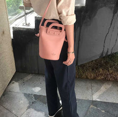 Cute Leather Pink Womens Mini Bucket Purse Handbag Barrel Shoulder Bag for Women