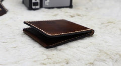 Leather Mens Slim Front Pocket Bifold Small Wallets License Wallet for Men