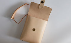 Handmade Leather Beige Womens Small Phone Crossbody Purse Shoulder Bags for Women