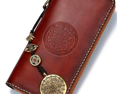 Handmade Leather Mens Chain Biker Wallet Cool Leather Wallet Long Phone Wallets for Men