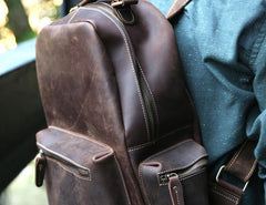 Vintage Coffee Mens Leather Backpack Travel Backpacks Laptop Backpack for men