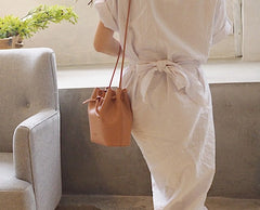 Stylish Leather Pink Womens Bucket Purse Crossbody Bag Barrel Shoulder Bag for Women