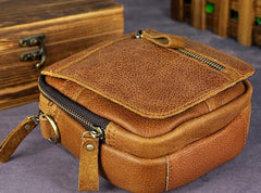 Mens Leather Small Belt Pouch Side Bag Holster Belt Case Waist Pouch for Men