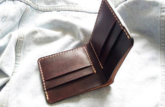 Leather Mens billfold Coffee Front Pocket Bifold Small Wallets Card Wallet for Men