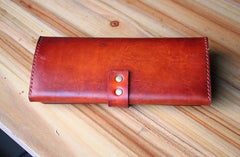 Handmade Leather Mens Long Trifold Wallet Vintage Cool Long Wallet for Men