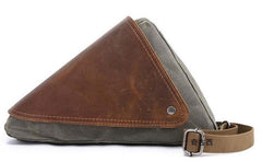 Mens Waxed Canvas Leather Triangular Side Messenger Bag Canvas Courier Bags for Men