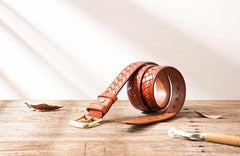 Handmade Cool Braided Leather Mens Belt Leather Belt for Men