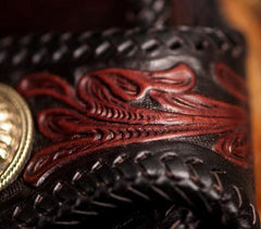 Handmade Leather Eagle Tooled Mens Chain Biker Wallet Cool Leather Wallet With Chain Wallets for Men