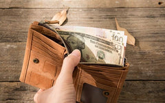 Cool Leather Mens Brown Small Wallet Bifold Vintage Slim billfold Wallet for Men