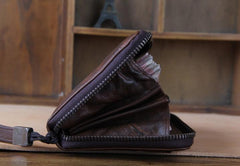 Genuine Leather Mens Cool Long Leather Wallet Zipper Clutch Wristlet Wallet for Men