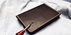 Mens Leather Slim Passport Wallets Coffee Leather Small billfold Travel Wallet for Men