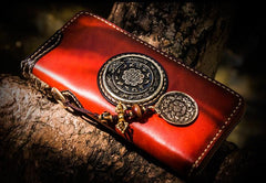 Handmade Leather Tibetan Mens Chain Biker Wallets Cool Leather Wallets Long Wallets for Men