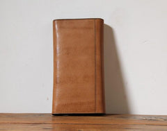 Handmade Genuine Leather Mens Cool Long Leather Wallet Phone Wallet Clutch Wallet for Men