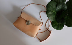 Handmade Leather Beige Womens Side Bag Crossbody Purse Shoulder Bag for Women