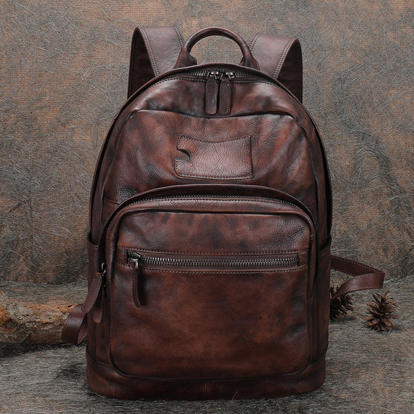 Best Black Gray Leather Rucksack Womens Vintage 16 inches Laptop Backpack Leathe FDS06381062