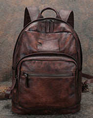 Best Brown Leather Rucksack Womens Vintage 16 inches Laptop Backpack Leather School Backpack Purse