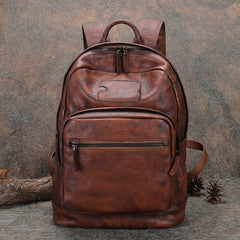 Best Black Gray Leather Rucksack Womens Vintage 16 inches Laptop Backpack Leather School Backpack Purse