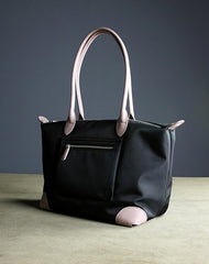 Womens Black Nylon Shoulder Tote Large Light Pink&Black Nylon Handbag Purse for Ladies