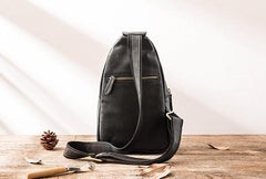 Leather Mens Black Shoulder Sling Backpack Sling Backpack Sling Bag for men