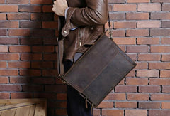 Vintage Coffee Leather Mens Briefcases Work Bag Laptop Bag Business Bag for Men