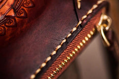 Handmade Leather Tooled Ganesh Mens Chain Biker Wallets Cool Leather Wallet Zipper Long Wallets for Men