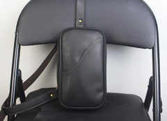 Genuine Black Leather Mens Cool Sling Pack Chest Bag Sling Bag Crossbody Pack for men