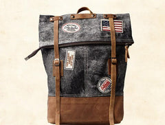 Cool Canvas Leather Gray Travel Bag Mens Backpack Canvas Canvas School Bag for Men