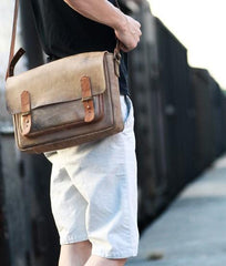 Handmade Vintage Leather Mens Messenger Bags Coffee Shoulder Bags for Men