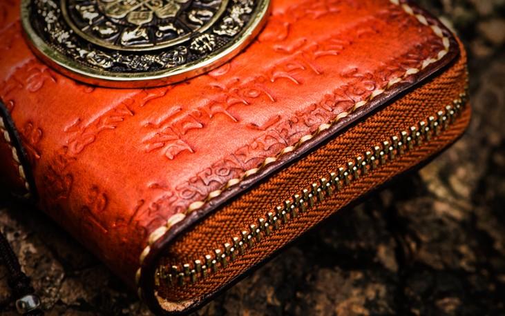 Handmade Leather Tibetan Tooled Mens billfold Wallet Cool Chain Wallet