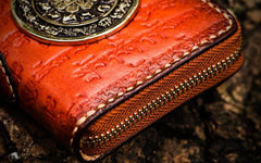 Handmade Leather Tibetan Tooled Mens billfold Wallet Cool Chain Wallet Small Biker Wallets for Men