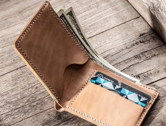 Cool Leather Men Small Wallet Bifold Vintage billfold Wallet for Men
