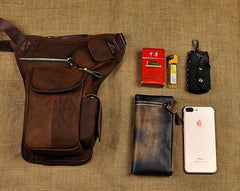 Cool Biker Mens Leather Drop Leg Bag Waist Bag Side Bag Belt Pouch Shoulder Bag for Men