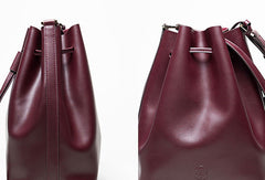 Brown Genuine Leather bucket bag shoulder bag for women leather Barrel crossbody bag