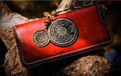 Handmade Leather Tibetan Mens Chain Biker Wallets Cool Leather Wallets Long Wallets for Men