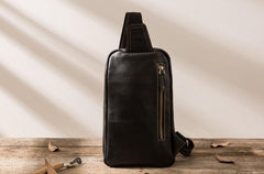 Mens Black Leather Sling Bag Sling Shoulder Bag Sling Backpack for men