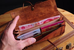 Handmade Leather Vintage Mens Long Wallet Cool Long Wallet for Men