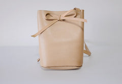 Handmade Leather Beige Womens Bucket Purse Barrel Shoulder Bag for Women