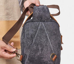 Folk Canvas Leather Mens Sling Bag Chest Bag One Shoulder Pack for men