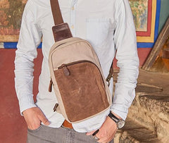 Cool Canvas Gray Mens Sling Bag Chest Bag One Shoulder Pack for men