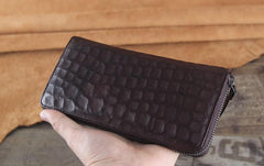 Genuine Leather Mens Cool Long Leather Wallet Zipper Clutch Wristlet Wallet for Men