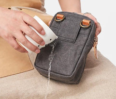 Canvas Leather Mens Belt Pouch Waist Bag Small Side Bag for Men