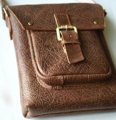 Handmade Vintage Leather Mens Small Messenger Bag Coffee Cell Phone Shoulder Bag for Men