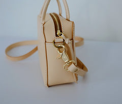 Handmade Leather Beige Womens Small Handbag Shoulder Bag Crossbody Purse for Women