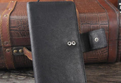 Genuine Leather Mens Cool Long Leather Wallet Cards Clutch Wristlet Wallet for Men